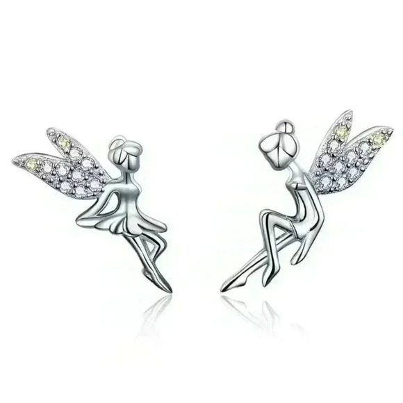 💎Dainty White CZ Sweet Wing Fairies Stud Earrings for Women, GPMB1441 - Picture 2 of 5